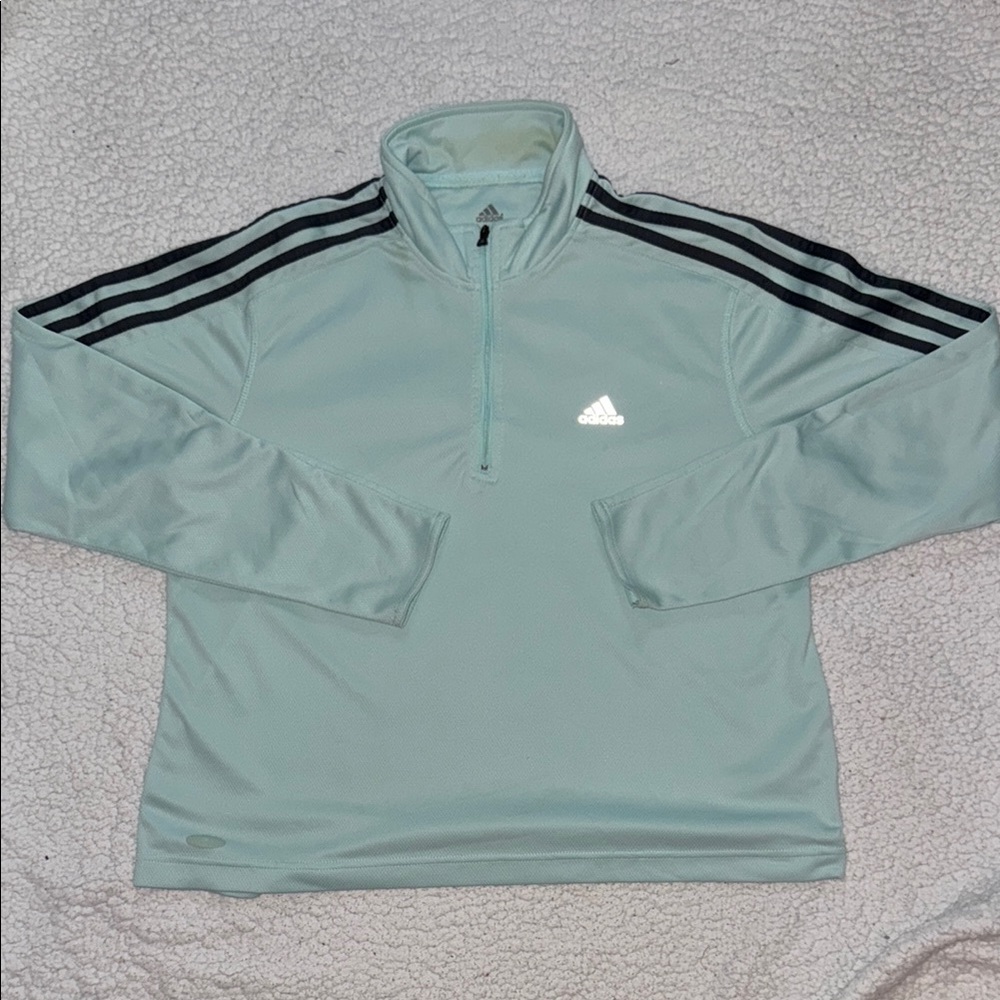 Adidas Blue and Black Zip Up Sweater with Classic Stripes